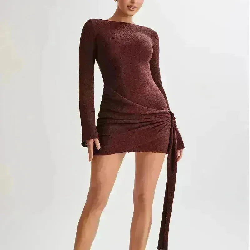Fashion Suspender Slim Long-sleeved Dress Y2K Charming Hip-hugging V-shaped Backless Bodycon Short Mini Dresses Womens Clothing - EX-STOCK CANADA