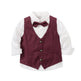 Children's formal outfit with a maroon vest and bow tie on a white background