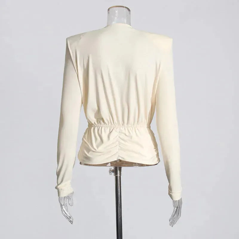Top Fashion Swing pleated draping cowl neck blouse top - EX-STOCK CANADA