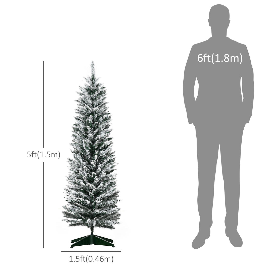 5ft Tall Pencil Artificial Christmas Tree, Holiday With Snow Flocked Branches, Green EX-STOCK Canada 