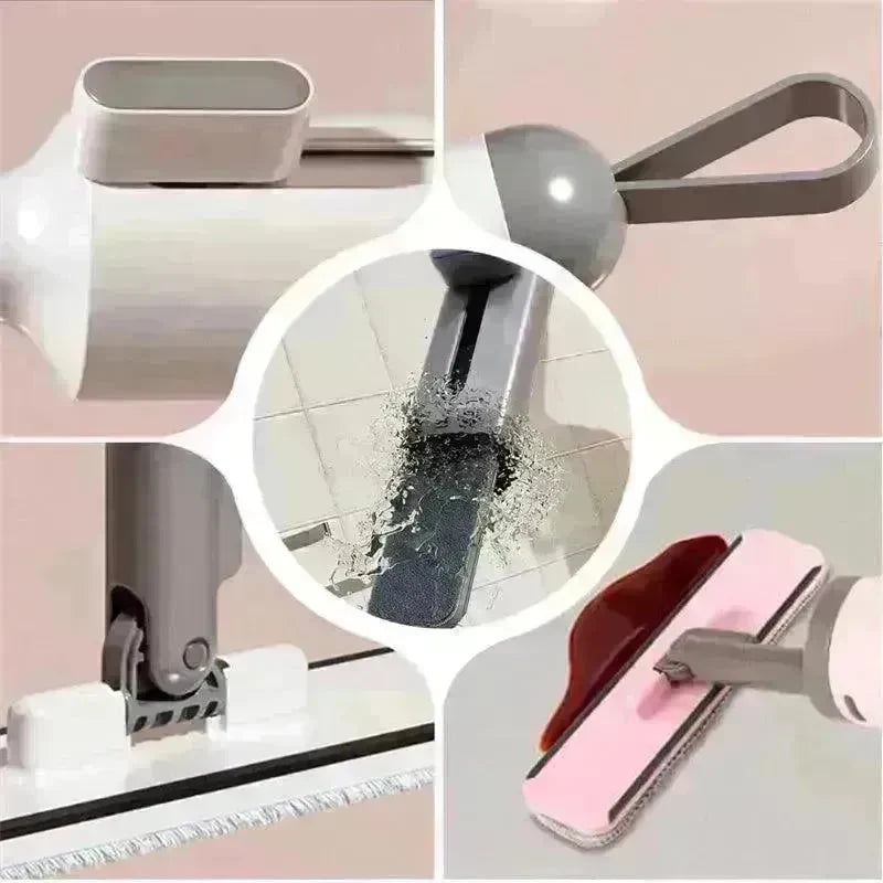 Rotatable Self-Squeeze Mini Mop With Crevice Brush Hand Wash-Free Flat Squeeze Mop With 2 Reusable Microfiber Pads, Microfiber Mop For Wet Dry Use Self Wringing Flat Mop For Floor Cleaning - EX-STOCK CANADA