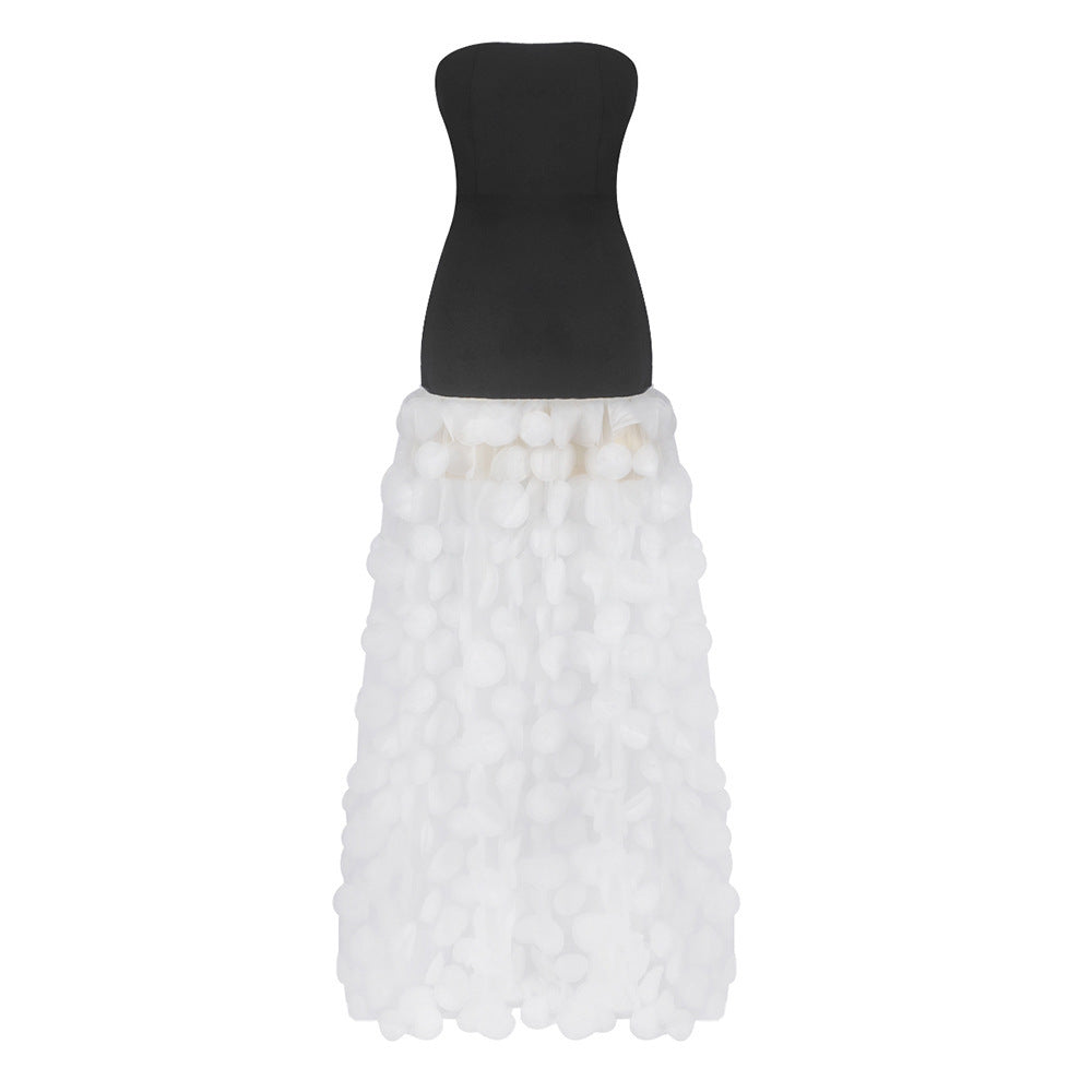 Black And White Tube Top Three-dimensional Flower Pettiskirt Dinner Dress EX-STOCK Canada 