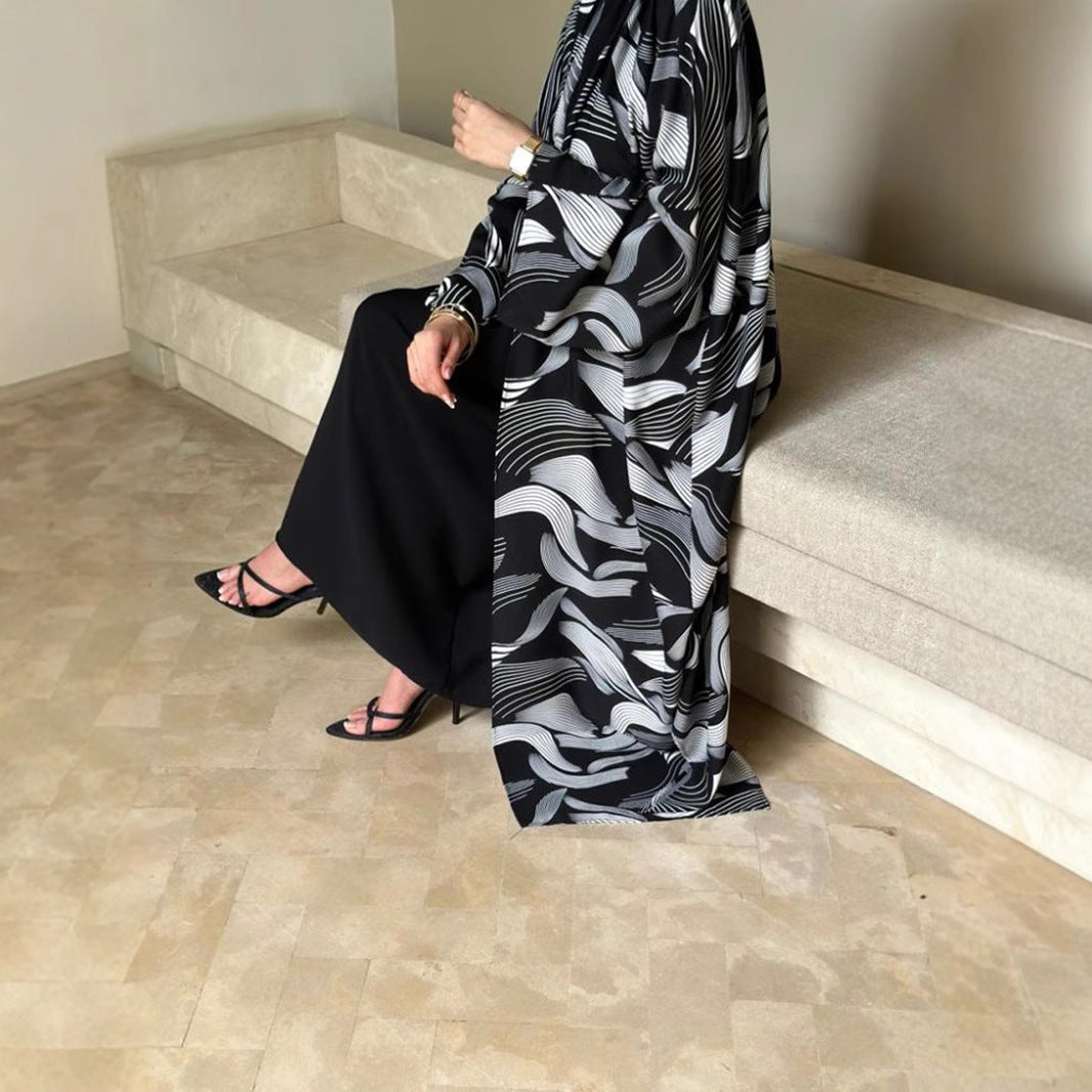 Shawl Arabic Muslim Drop-shoulder Sleeve Printed Robe - EX-STOCK Canada