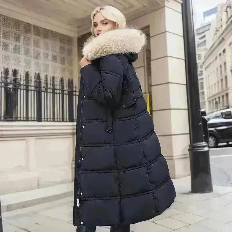 Women's Mid Length Fur Hoodie Winter Jacket Coat - EX-STOCK CANADA