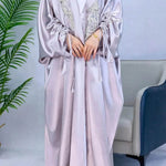 Simple Middle East Turkey Solid Color Plus Size Satin Robe Dubai Abaya Coat Turkey Abaya Kimono - EX-STOCK Canada