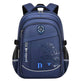 Blue backpack with branding on a white background