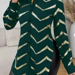 Lyxana Open Placket Foil Print Random Cut Shoulder Long Sleeve Cinched Waist Blouse Women tunic Shirt - EX-STOCK CANADA