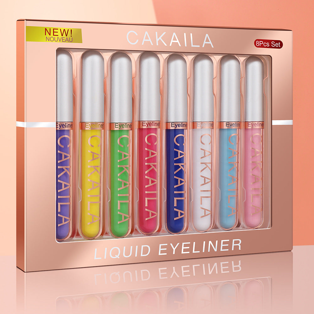 Cakaila liquid eyeliner set in a box on a peach background