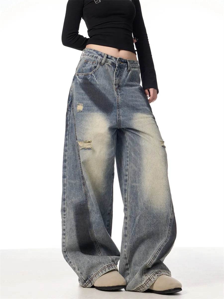 Splash Ink Ripped Machete Baggy Jeans Pant For Women Loose-fitting Wide-leg Trousers - EX-STOCK Canada