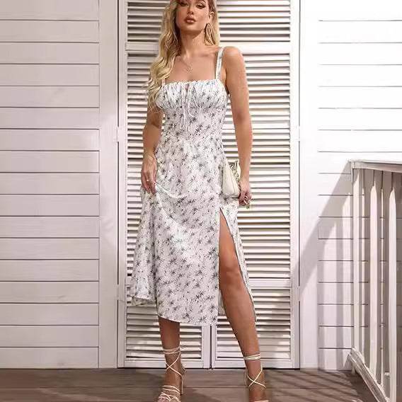 Spring Summer Sleeveless Floral Bohemian Corset flow Slit Midi Dress - EX-STOCK Canada