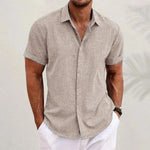 Men's Solid Color Loose Linen Short-sleeved shirt - EX-STOCK CANADA