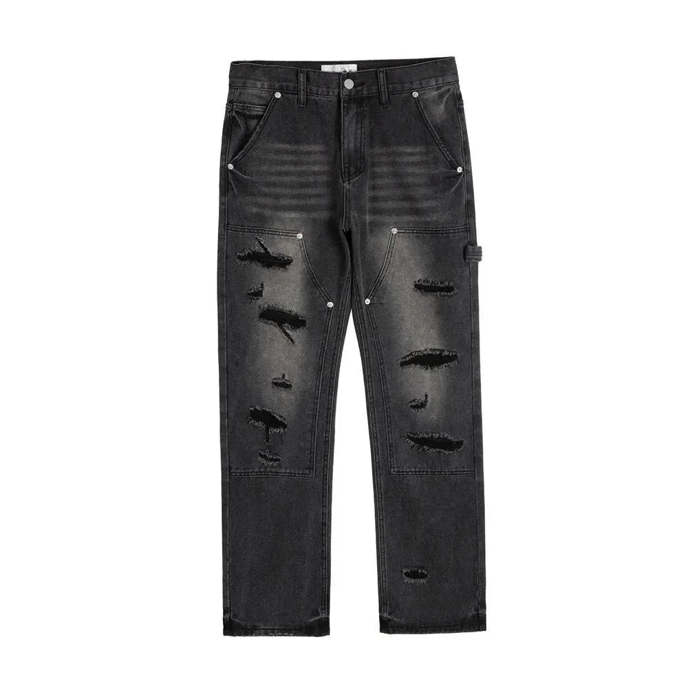 Punk Beggar Ripped Denim Straight-leg Trousers Men Jeans - EX-STOCK CANADA