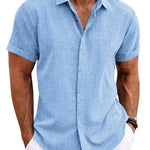 Men's Solid Color Loose Linen Short-sleeved shirt - EX-STOCK CANADA