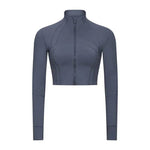 Autumn And Winter New Elastic Slim-fit High neck Zip Up Yoga crop top - EX-STOCK Canada