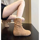 Bottes plates décontractées pour femmes | Bottes mi-mollet aspect daim Kaki & Camel