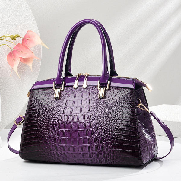 Sac à main pour femmes à grande capacité en cuir verni avec motif crocodile