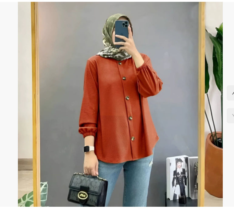Muslim Ice Silk Wrinkle Stand-up Collar Literary Vintage Cardigan Loose Shirt Women - EX-STOCK Canada