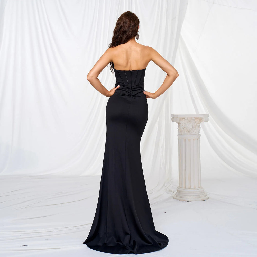 Elegant strapless Slit Long Sequin dress Formal Evening dress - EX-STOCK CANADA