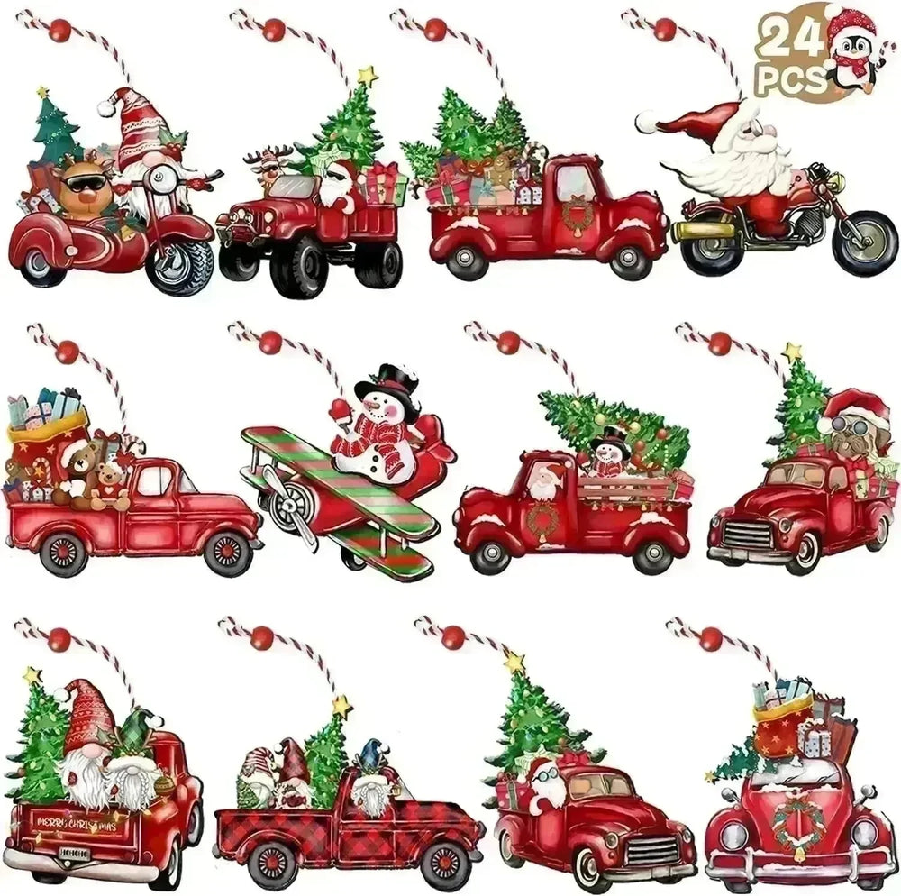 24 PCs Christmas Wooden Hanging Ornaments - EX-STOCK CANADA