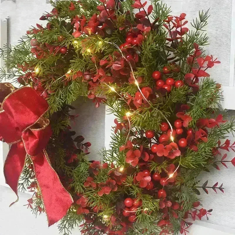 Artifical Cherry Pattern Wreaths Christmas Wreath Red Door Wreath Wall Hanging Garland Ornaments Rattan Circle Wall Decoration - EX-STOCK CANADA