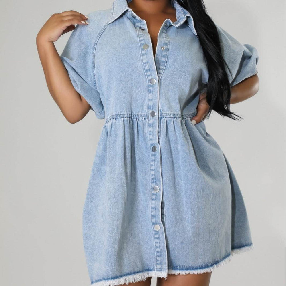 Women's Casual Cardigan Lapel Shirt Denim Dress - EX-STOCK Canada