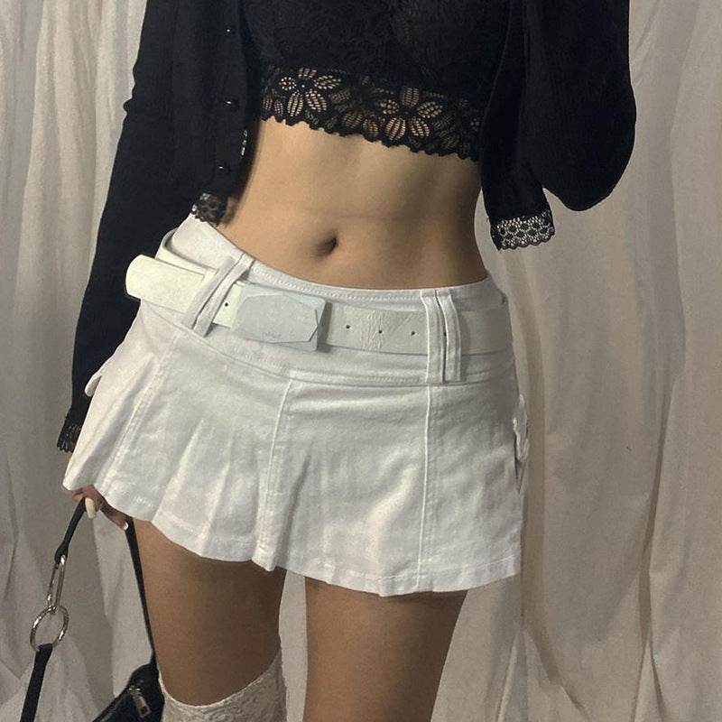 Solid White Black Denim Fashion Mini Skirt - EX-STOCK Canada