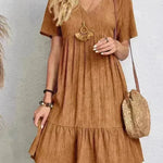 Summer Beach  V-neck Dresses Women's Loose Casual Short-sleeved Loose Skater Dress for Chic Ladies - EX-STOCK CANADA
