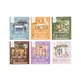 Set of six scenic cafe-themed notebooks with different cover designs on a white background.
