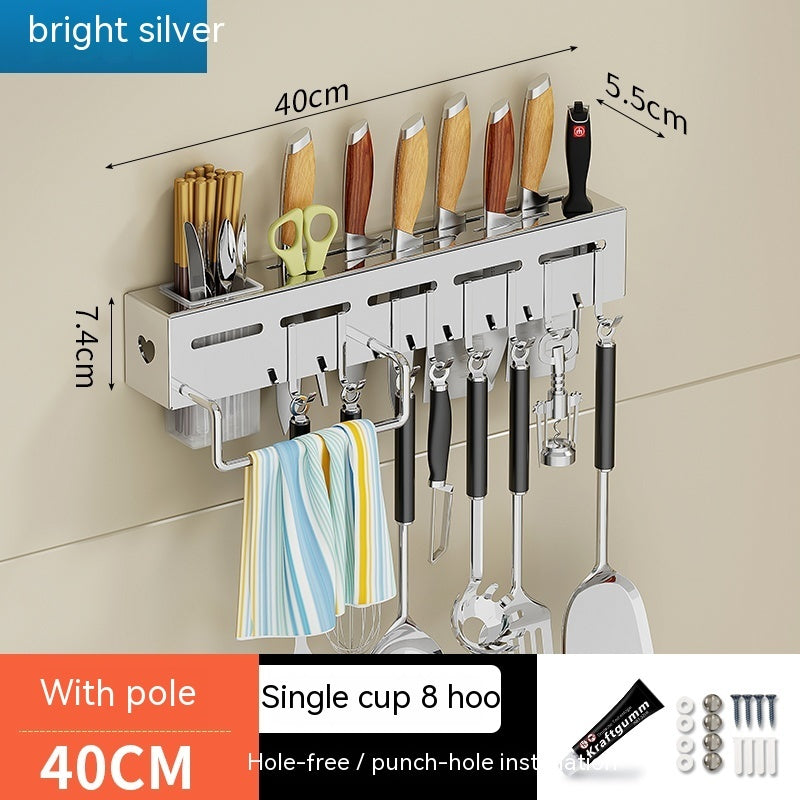 Wall-Mounted No-Drill Kitchen Utensil Rack with Hooks — product view 11 of 17 | EX-STOCK