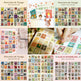 Collage of 'Souvenirs de Voyage' sticker sheets with various designs.