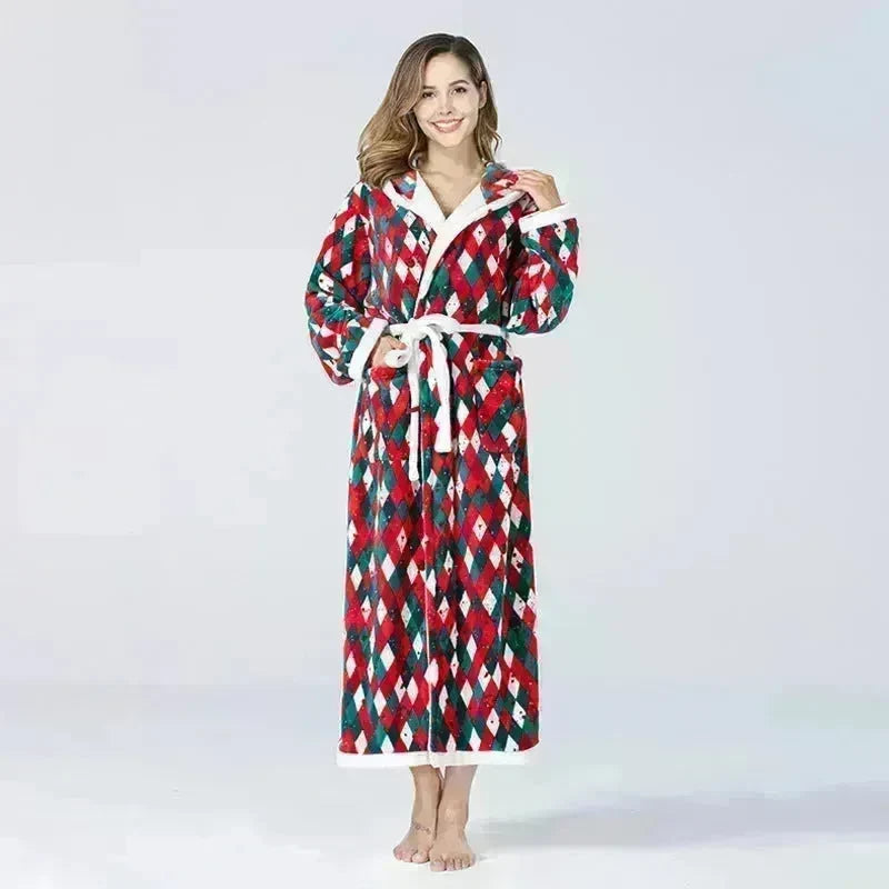 Christmas Sleepwear Women Fleece Hooded Bathrobe Plush Long Robe Winter - EX-STOCK CANADA