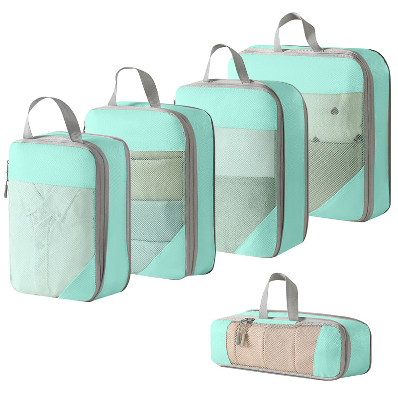 Lake blue compression packing cubes 5-piece set for travel
