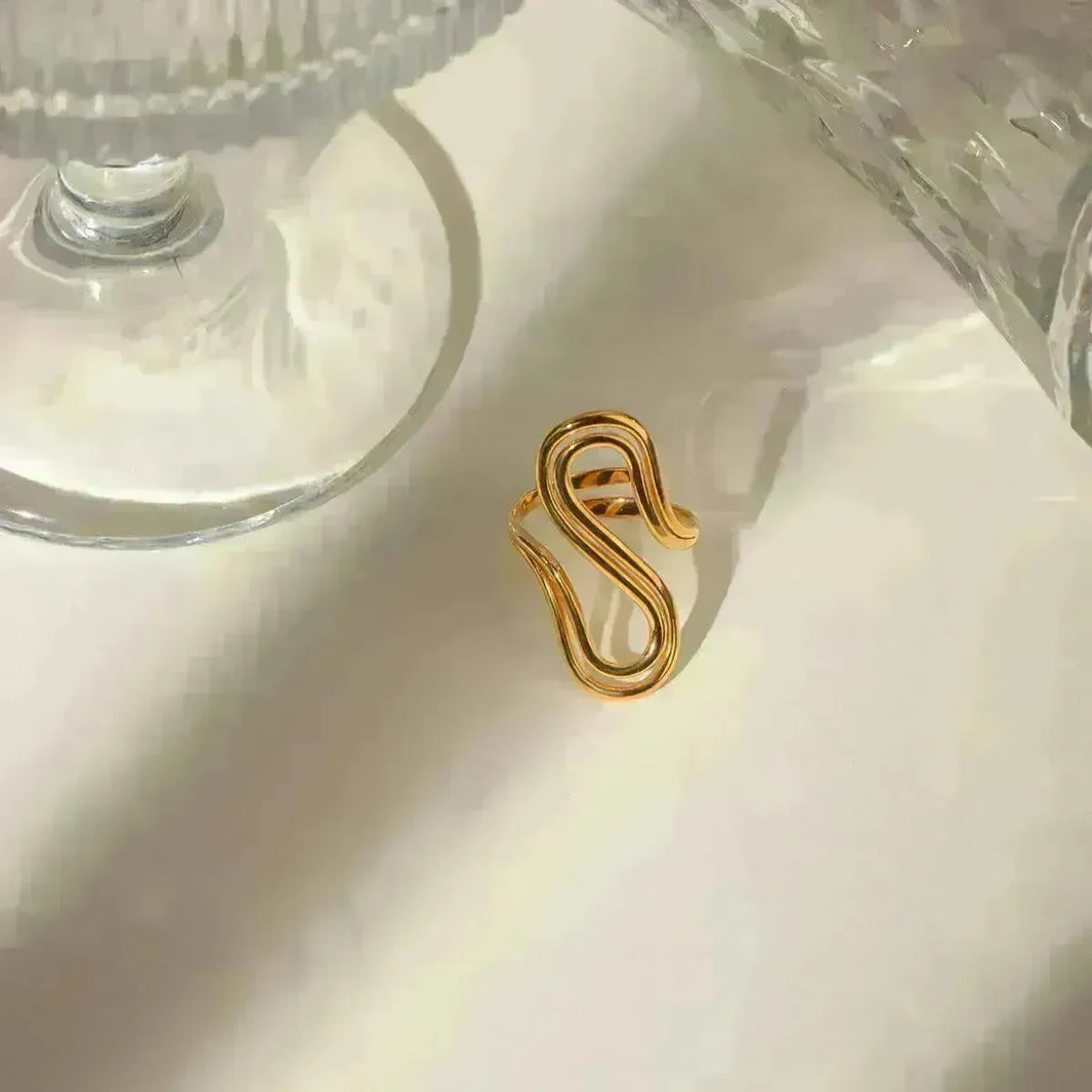 Design Sense Minority Simple 18K Gold Stainless Steel Double Layer Snake Shape Ring for Women - EX-STOCK CANADA