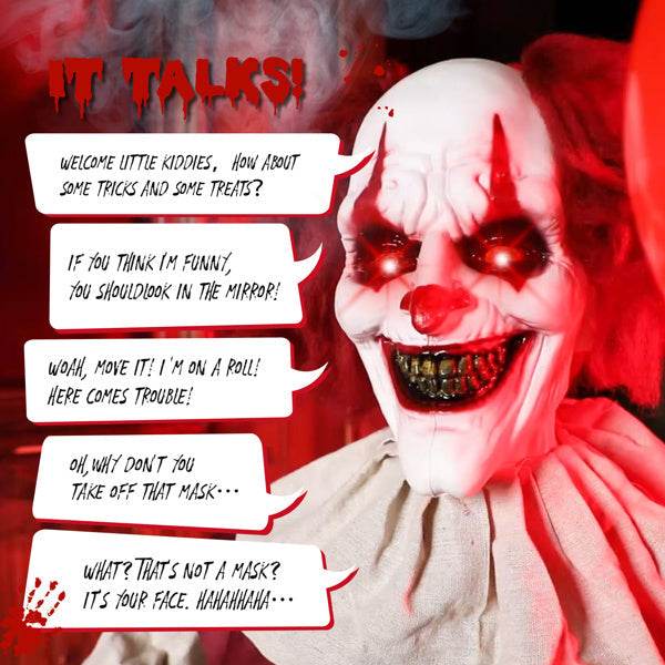 5.7ft Eye Red Light Vibration Clown Sound Voice Control, Standing Balloon Clown, Battery Model - Battery Not Included, Halloween Standing Decoration - EX-STOCK Canada