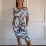 Casual Floral Printed Straight Dress Summer Loose Round Neck Short Sleeve Midi Dresses Womens Clothing - EX-STOCK CANADA