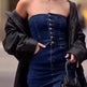 Strapless Button Denim Dress Tube top Long Jeans Dress - EX-STOCK CANADA