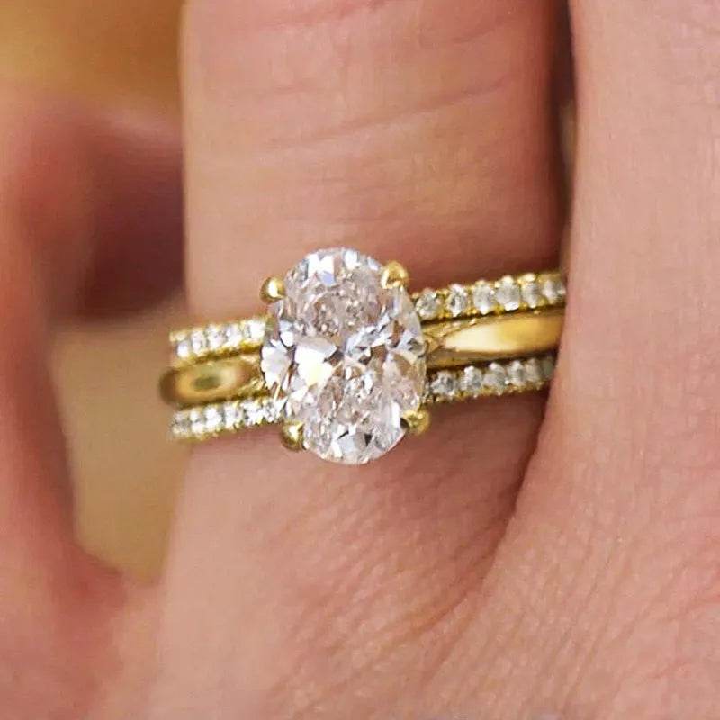 Four-claw Inlaid Ring Three Ring Set Oval Female - EX-STOCK Canada