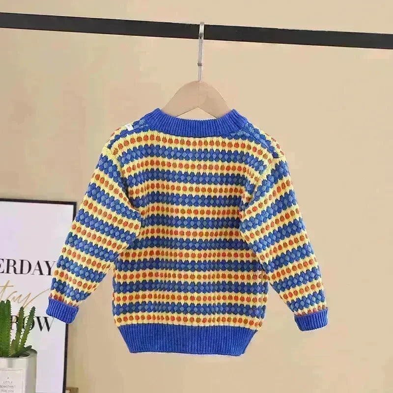 Children Rainbow Stripes Baby Round Neck Pullover Sweater Kids - EX-STOCK CANADA