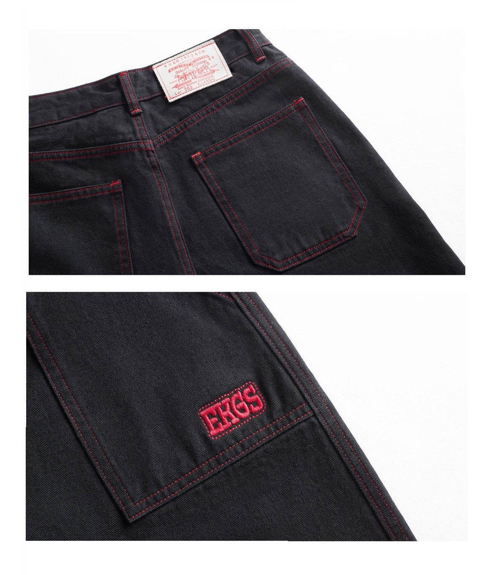 Contrasting Color Of Black And Red Workwear With Pocket Trousers - EX-STOCK Canada