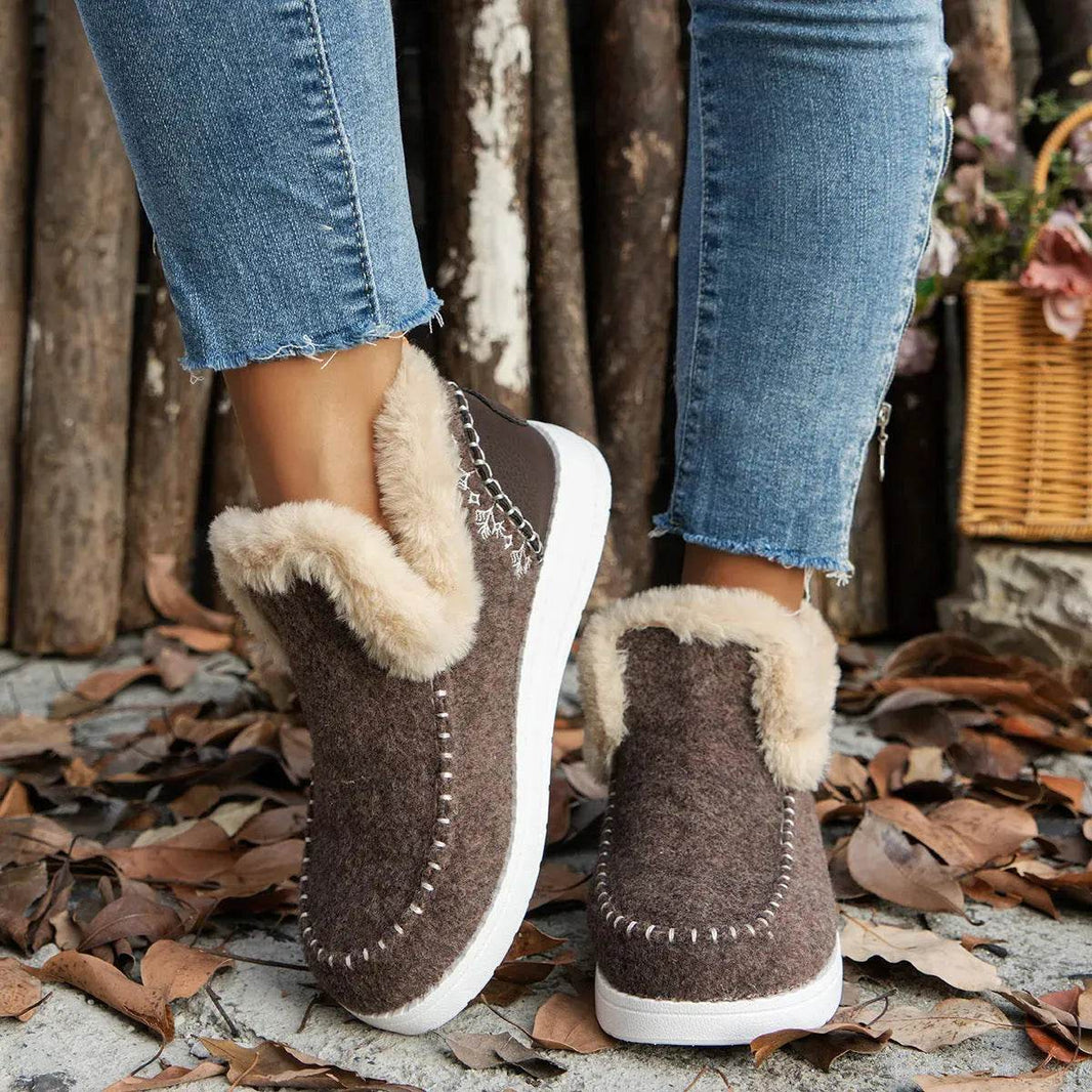 Plus Size Fleece-lined Thicker Raw Edge Warm Flat Bottom Plush Winter boot Shoes for women - EX-STOCK Canada