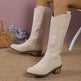 Women's Retro Pointed Toe Chunky Heel Solid Color Side Zipper Mid-calf Cowboy Boot - EX-STOCK Canada