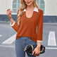 Casual Color Matching Lapel Long Sleeve Blouse Top Women - EX-STOCK CANADA