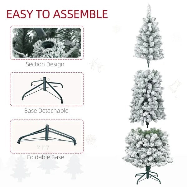 7ft Pencil Christmas Tree, Flocked Tree With 687 Branch Tips And Metal Base For Home, Indoor, Holiday EX-STOCK Canada 