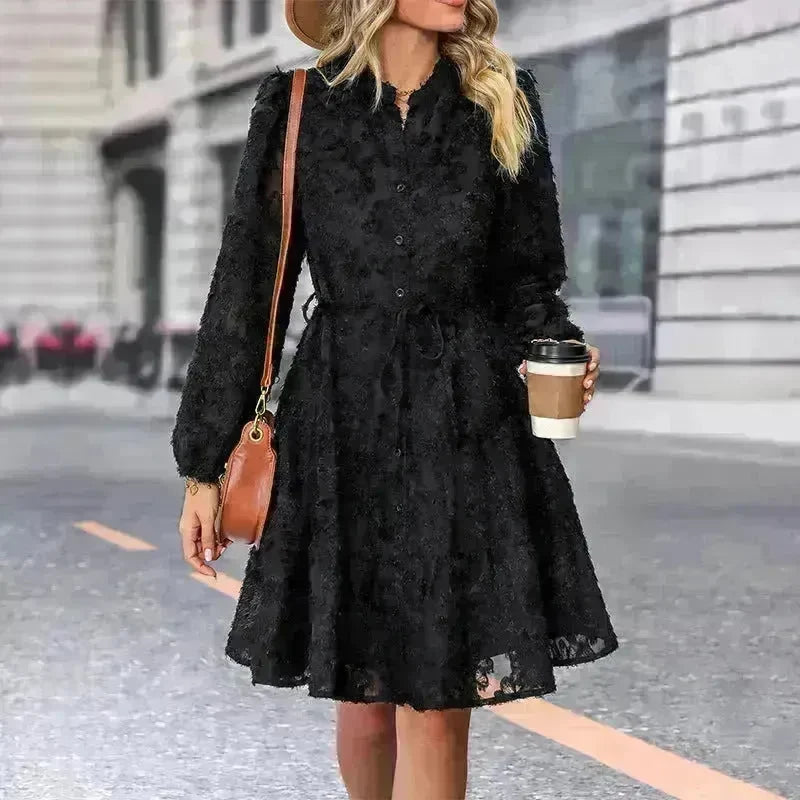 Lace Tied Long Sleeve Dress Fashion Midi Dresses Womens Clothing - EX-STOCK CANADA