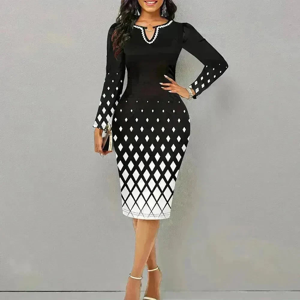 Digital Printing Long Sleeve Temperament Dress Women - EX-STOCK CANADA