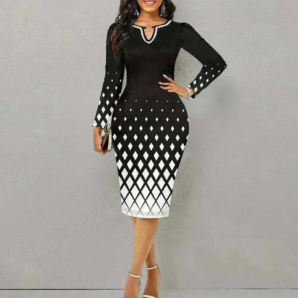 Digital Printing Long Sleeve Temperament Dress Women - EX-STOCK CANADA