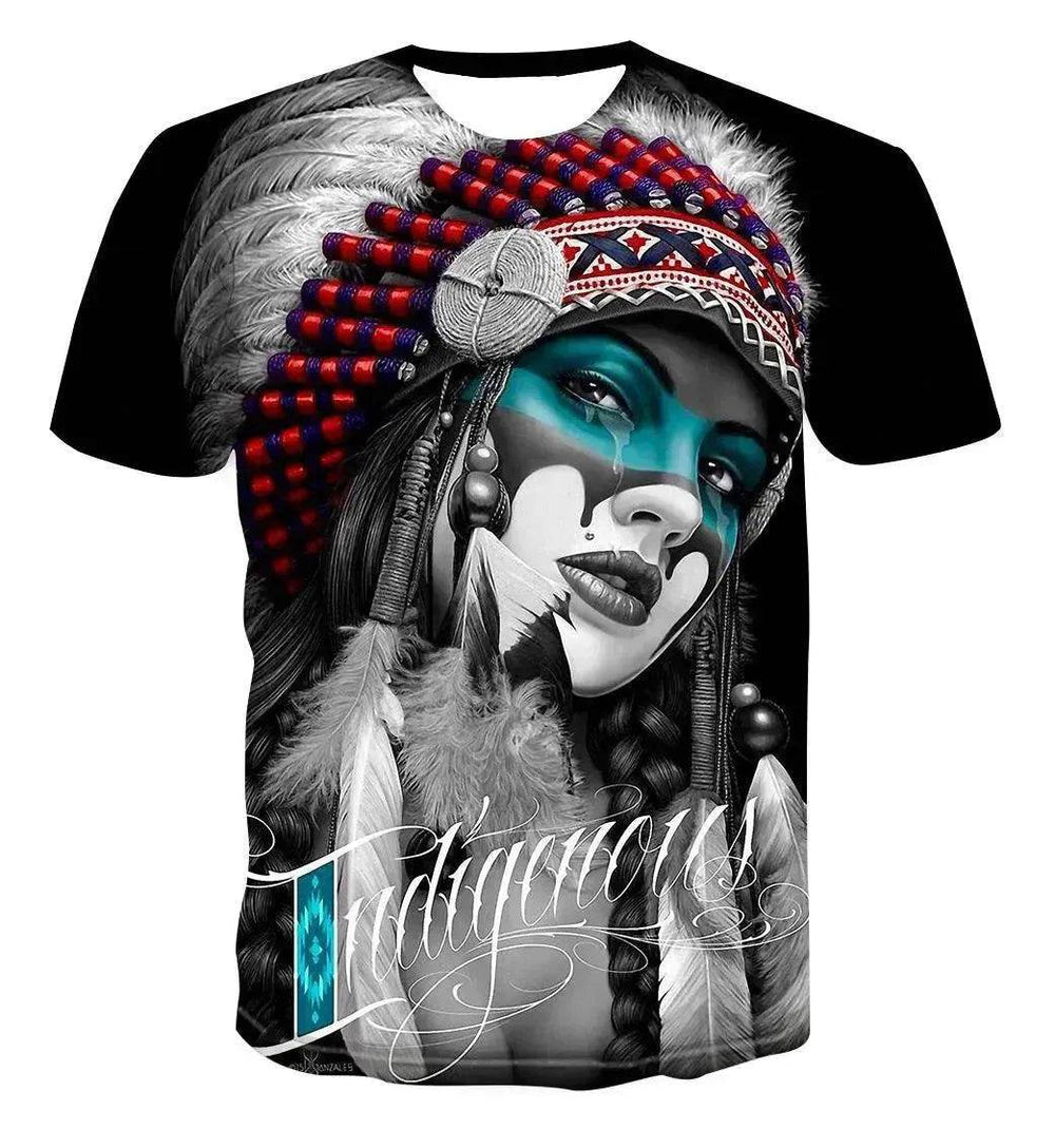 Digital Printing Tribe Beauty Fashion Brand Loose Short Sleeve Top - EX-STOCK Canada