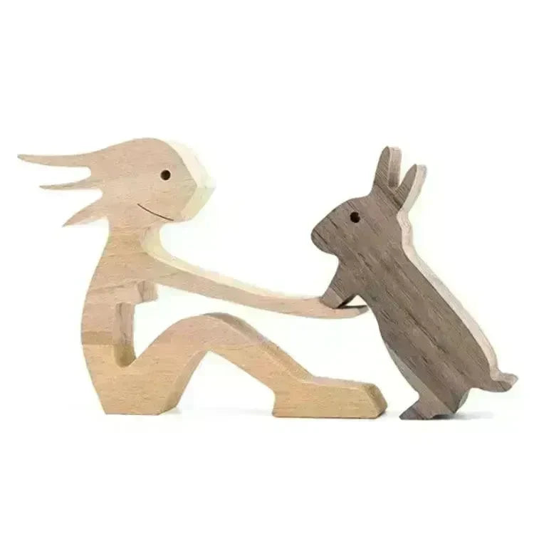 DIY Figurine Wood Dog Ornament Sculpture Home Decoration A Man A Dog Wood Sculpture Christmas Gifts Model Decor - EX-STOCK CANADA