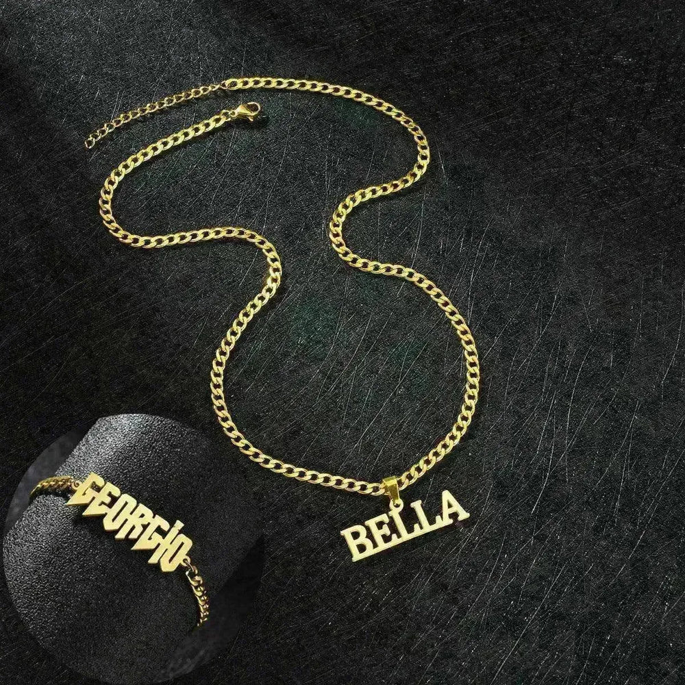 DIY Stainless Steel Nameplate Engraved Letter Pendant Necklace & Bracelet Set - EX-STOCK CANADA