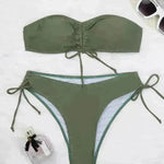 Drawstring Design Tube Bikini Summer Solid Color Sexy Swimsuit For Beach Party Womens Clothing - EX-STOCK CANADA